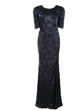 Saloni Annie Floral-Jacquard Silk Blend Black Evening Gown - NWT